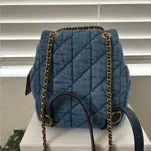 Coach | Bags | Coach Blue Quilted Backpack With Chain Strap  display picture 3